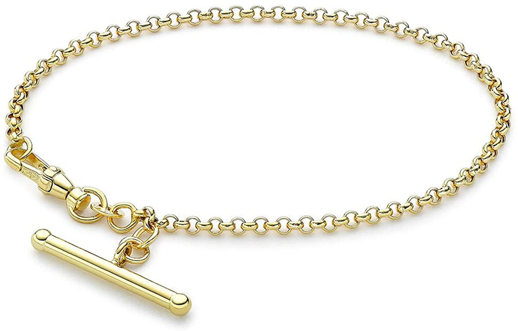 9ct Yellow Gold T-Bar Albert Clasp Belcher Bracelet 19cm - NiaYou Jewellery