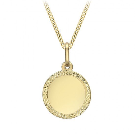 9ct Yellow Gold Textured Edge Disc Circle Pendant - NiaYou Jewellery