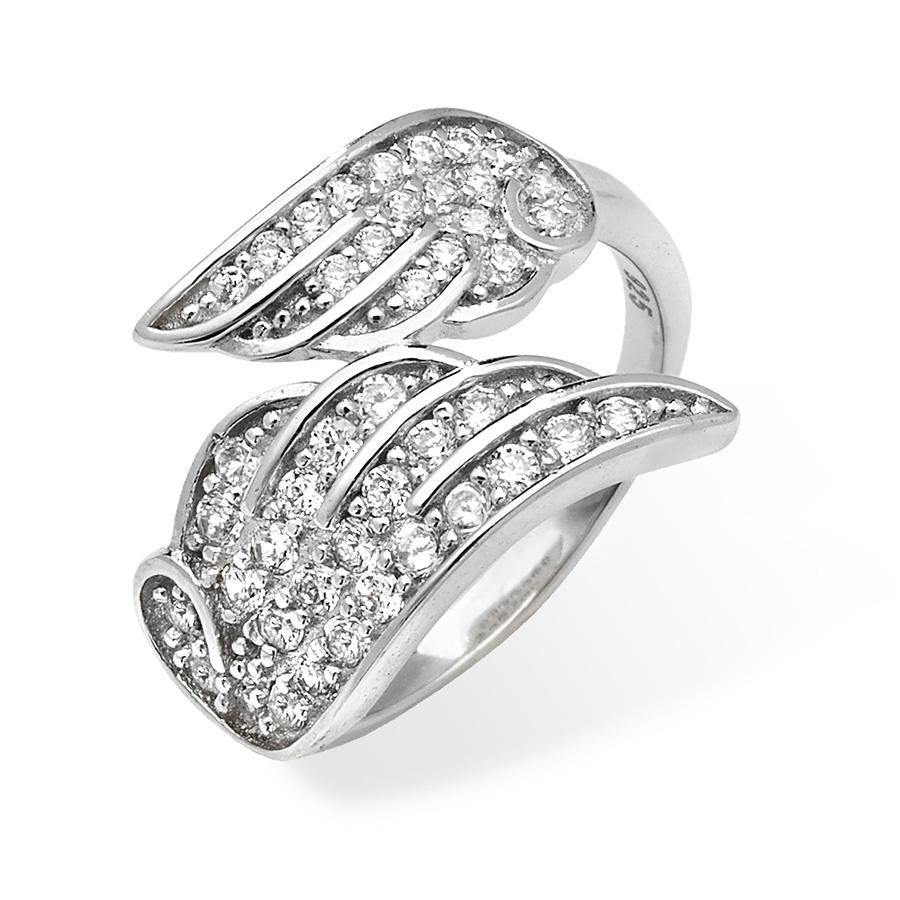 Angel Wings Sterling Silver Ring with Cubic Zirconia Rhodium Plated - NiaYou Jewellery