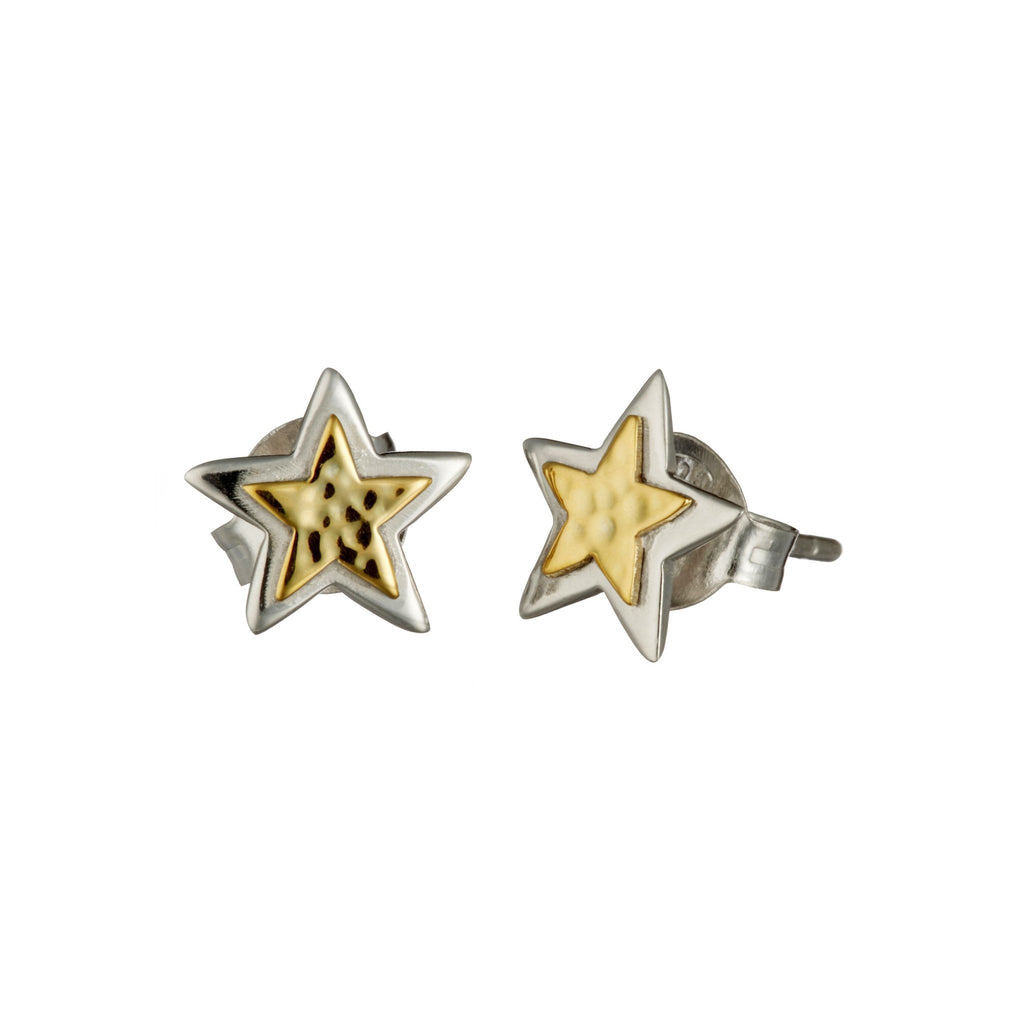 Silver 925 and Brass Hammered Double Star Stud Earring - NiaYou Jewellery