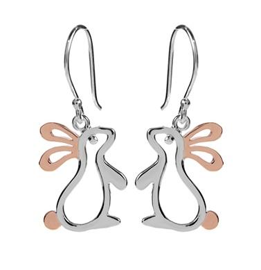 Silver 925 and Rose Gold Vermeil Bunny Drop Earrings - NiaYou Jewellery