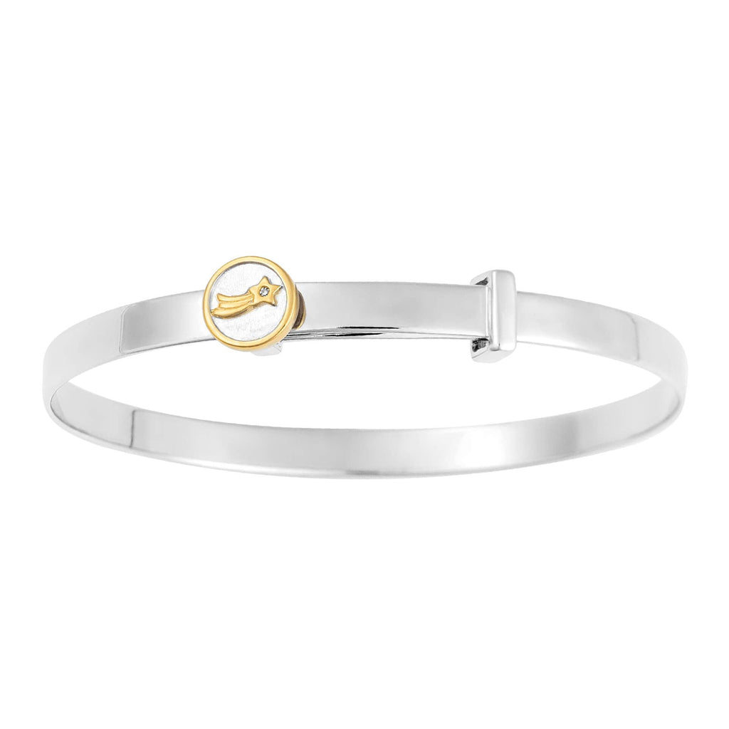 Silver 925 and Yellow Gold Shooting Star Expanding Baby Bangle With Diamond - Free Engraving - NiaYou Jewellery