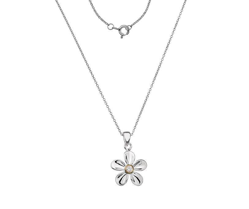 Silver 925 Gold Plated Flower with Cubic Zirconia Pendant Necklace - NiaYou Jewellery