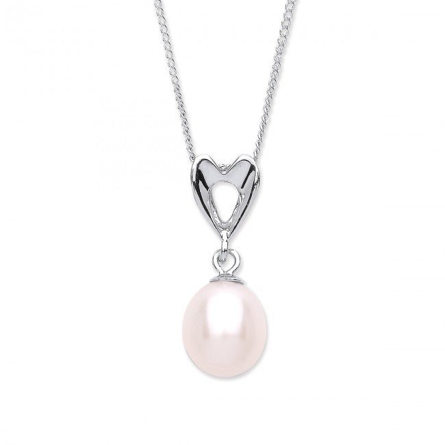 Silver 925 Heart with Freshwater Pearl Drop Pendant - NiaYou Jewellery