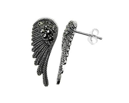 Silver 925 Marcasite Angel Wing Stud Earrings - NiaYou Jewellery