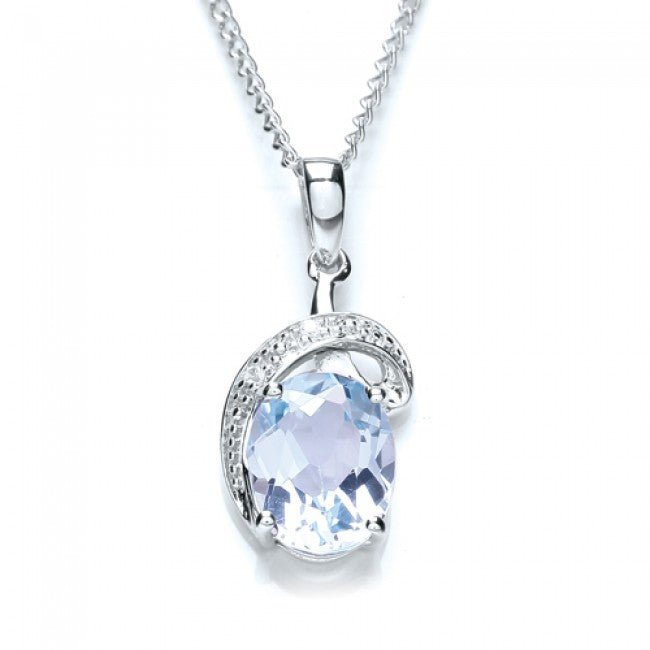 Silver 925 Oval Sky Blue Topaz with CZ Swirl Pendant - NiaYou Jewellery