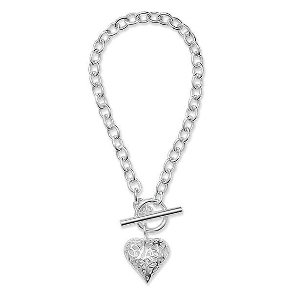 Silver 925 Puff Heart Filigree T - Bar Bracelet - NiaYou Jewellery