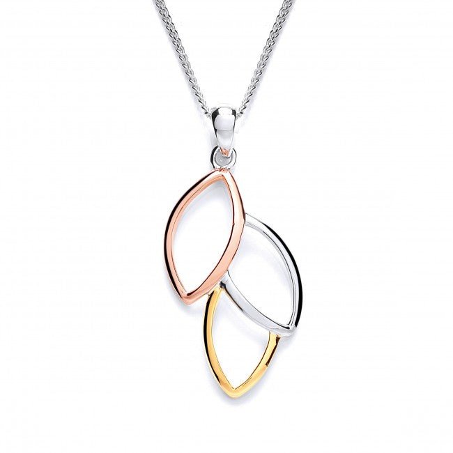 Silver 925 Rose and Yellow Gold Plated Three Open Leaf Pendant - NiaYou Jewellery