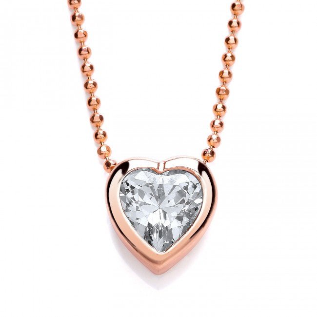 Silver 925 Rose Gold CZ Rubover Heart Pendant - NiaYou Jewellery