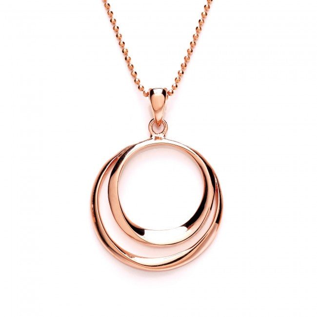 Silver 925 Rose Gold Plated Two Circles Pendant with Chain - NiaYou Jewellery