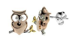 Silver 925 Rose Gold Vermeil Owl Stud Earrings - NiaYou Jewellery