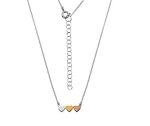 Silver 925 Rose Yellow Gold Vermeil Three Heart Necklace - NiaYou Jewellery