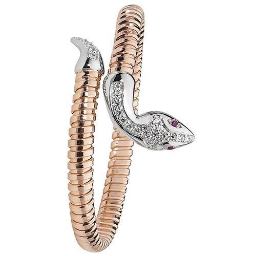 Silver 925 Snake Bangle Rose Gold Plated with Ruby and Cubic Zirconia - NiaYou Jewellery