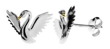 Silver 925 Swan Stud Earrings with Gold Vermeil Details - NiaYou Jewellery