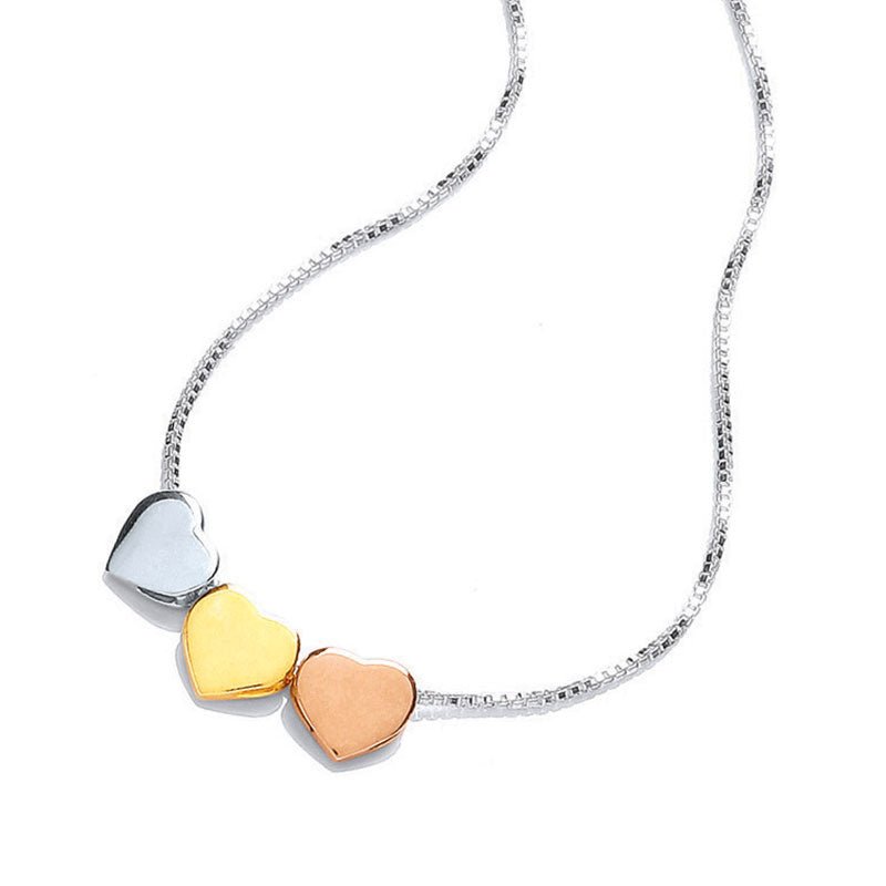 Silver 925 Three Colour 3 Heart Necklace - NiaYou Jewellery