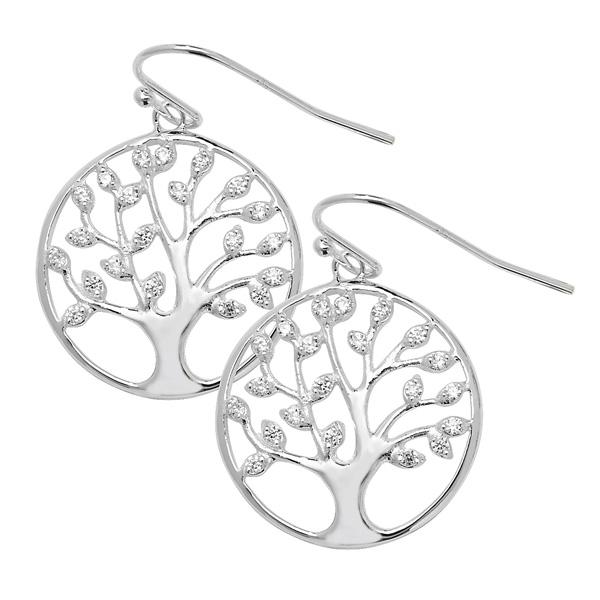 Silver 925 Tree of Life Drop Earrings with Cubic Zirconia - NiaYou Jewellery