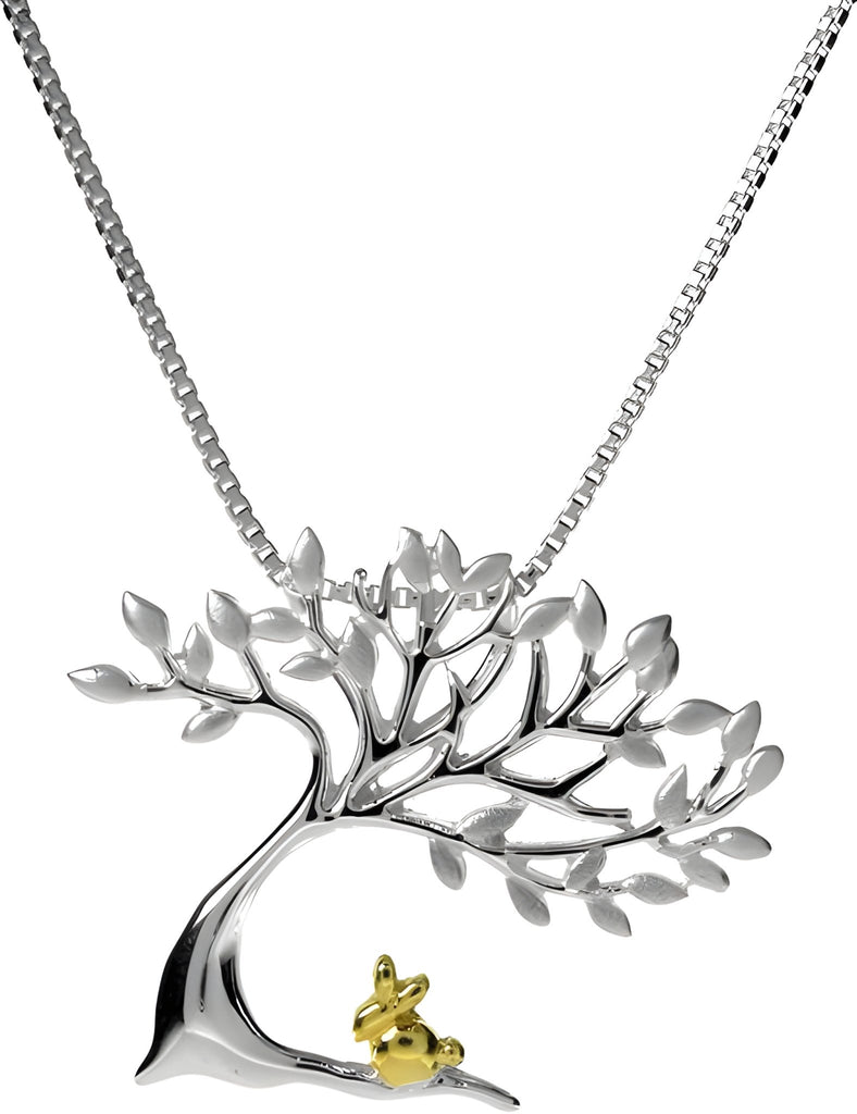 Silver 925 Tree of Life with Gold Rabbit Pendant Necklace - NiaYou Jewellery