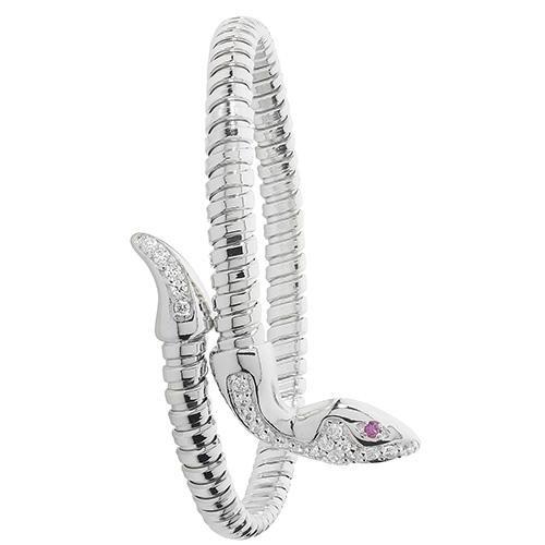 Sterling Silver 925 Snake Bangle with Ruby and Cubic Zirconia - NiaYou Jewellery