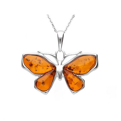 Sterling Silver Amber Elegant Butterfly Pendant on Chain - NiaYou Jewellery