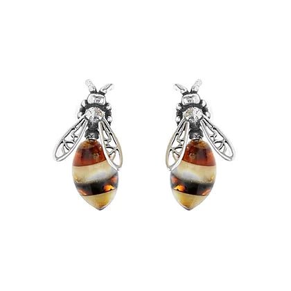 Sterling Silver Amber Small Bee Stud Earrings - NiaYou Jewellery