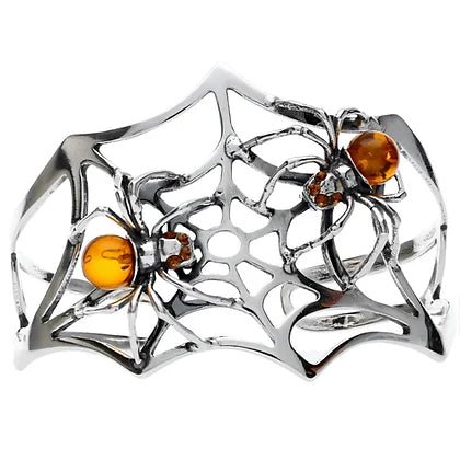 Sterling Silver and Amber Two Spider on Web Bangle - NiaYou Jewellery