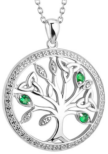 Sterling Silver and Green Cubic Zirconia Celtic Tree Of Life Pendant - NiaYou Jewellery