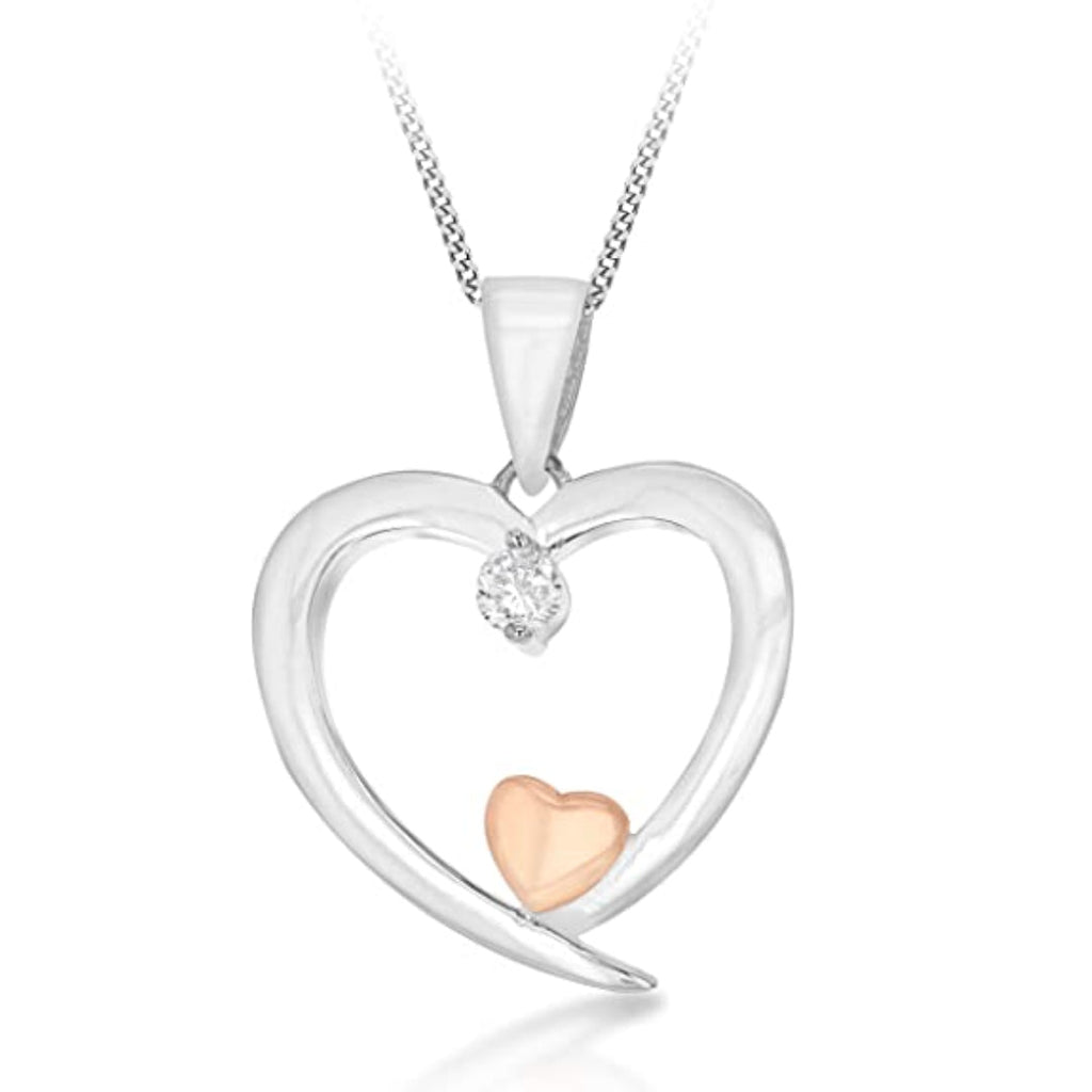 Sterling Silver and Rose Gold CZ Double Heart Pendant on Chain - NiaYou Jewellery