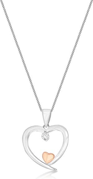 Sterling Silver and Rose Gold CZ Double Heart Pendant on Chain - NiaYou Jewellery
