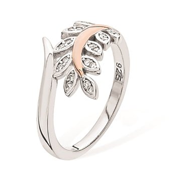 Sterling Silver and Rose Gold CZ Leaf Ring - NiaYou Jewellery