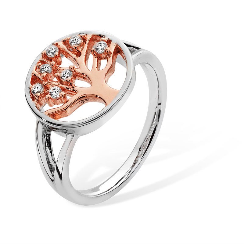Sterling Silver and Rose Gold CZ Tree Of Life Ring - NiaYou Jewellery