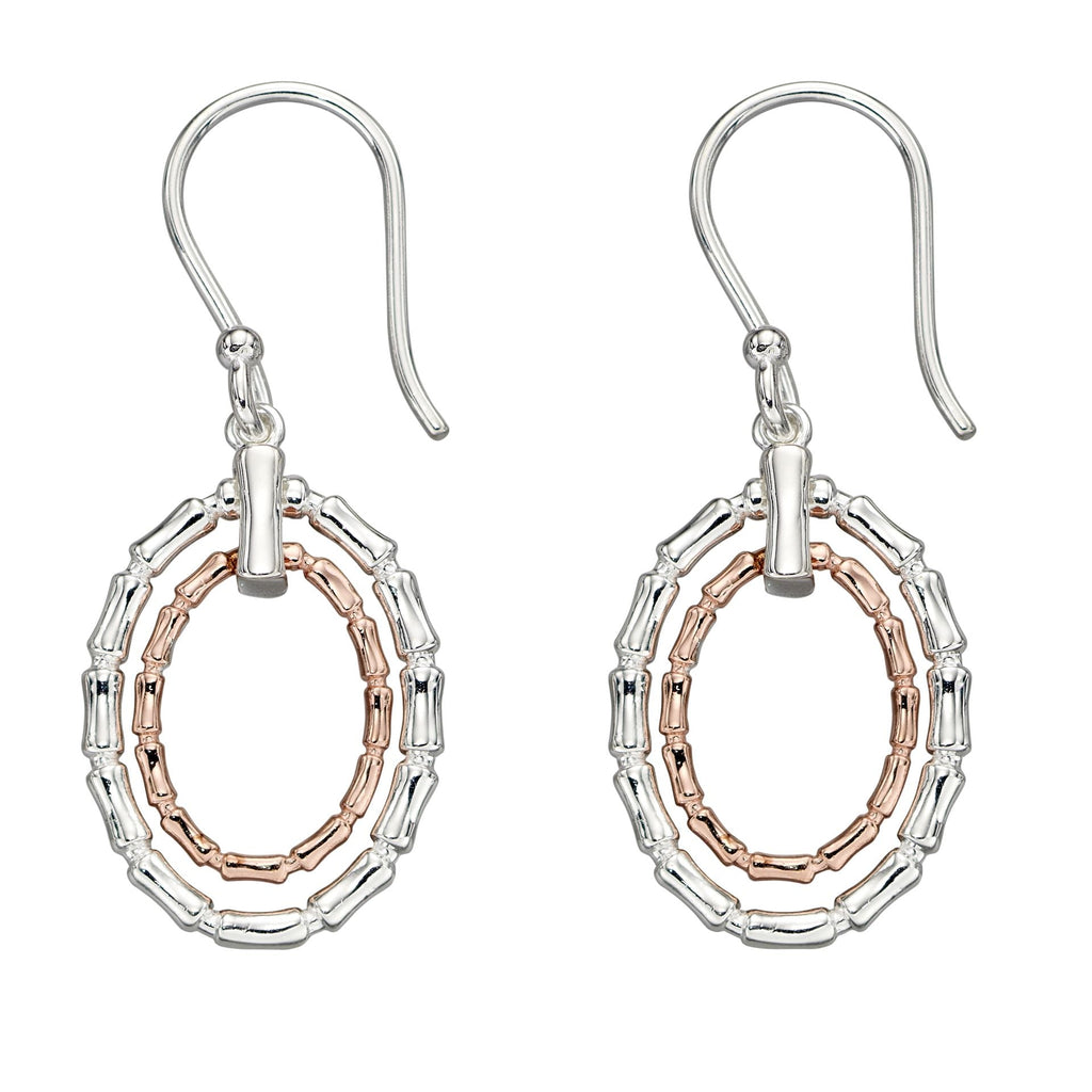 Sterling Silver and Rose Gold Oval Bamboo Drop Earrings - NiaYou Jewellery