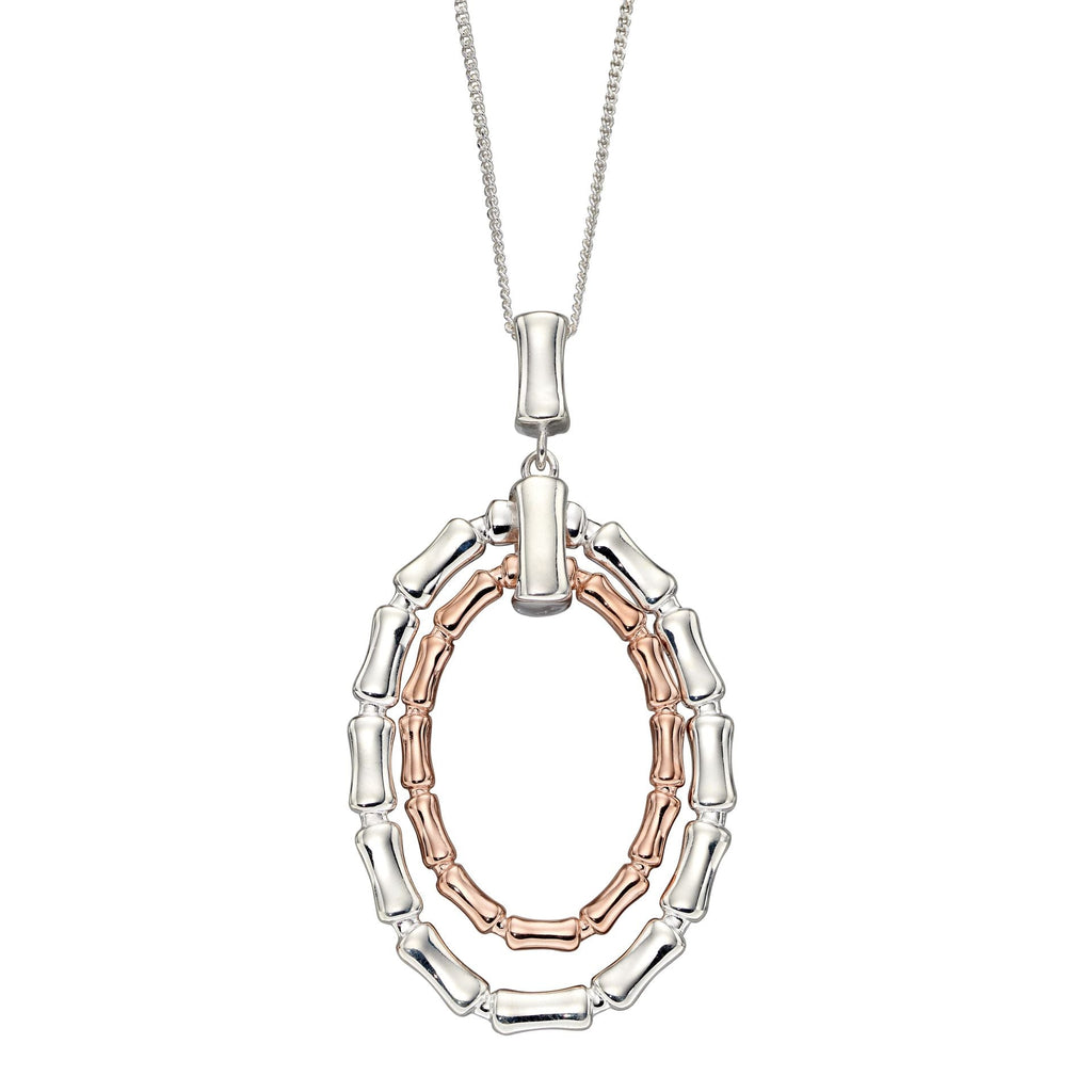 Sterling Silver and Rose Gold Oval Bamboo Pendant Necklace - NiaYou Jewellery