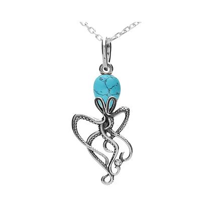 Sterling Silver and Turquoise Small Octopus Pendant on Chain - NiaYou Jewellery