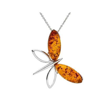 Sterling Silver Baltic Amber Butterfly Pendant on Chain - NiaYou Jewellery