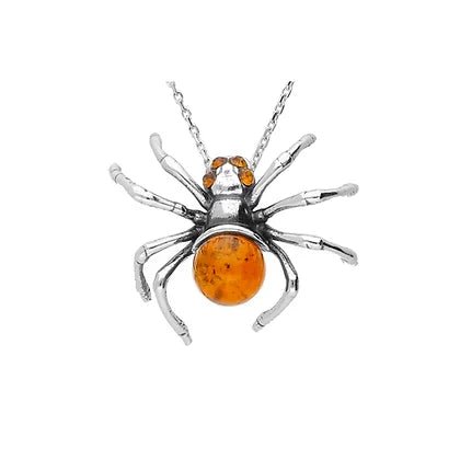 Sterling Silver Baltic Amber Spider Pendant with Chain - NiaYou Jewellery