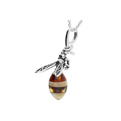 Sterling Silver Bee Amber Pendant with Chain - NiaYou Jewellery