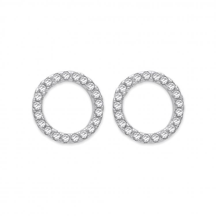 Sterling Silver Circle Stud Earrings with Cubic Zirconia - NiaYou Jewellery