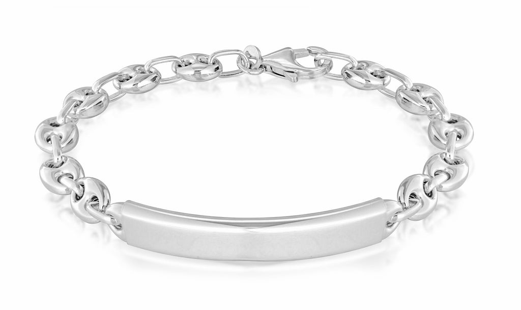 Sterling Silver Coffe Bean Ladies Bracelet with ID Tag - NiaYou Jewellery