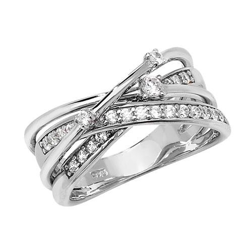 Sterling Silver Cubic Zirconia Crossover Band Ring - NiaYou Jewellery
