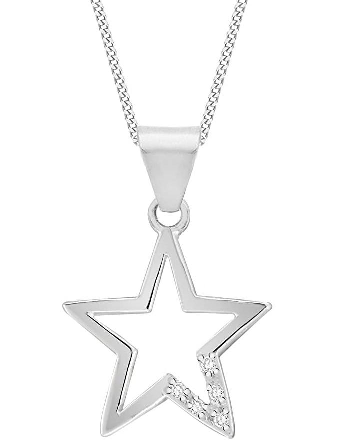 Sterling Silver Cubic Zirconia Open Star Pendant Necklace - NiaYou Jewellery
