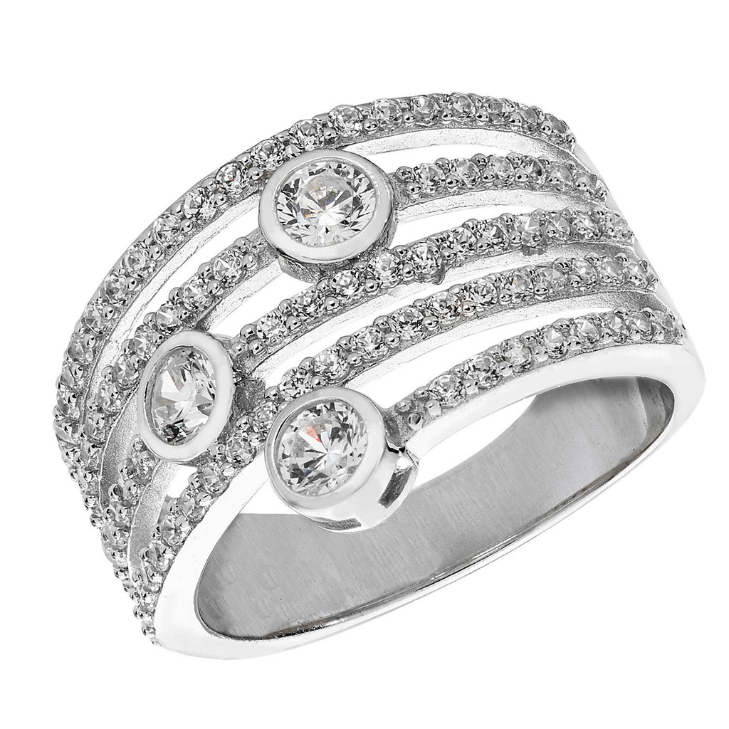 Sterling Silver Cubic Zirconia Rubover Multi Band Band Ring - NiaYou Jewellery