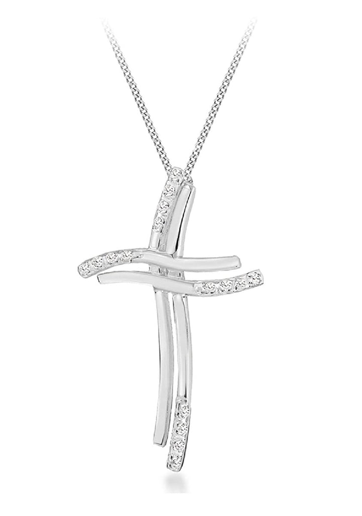 Sterling Silver Cubic Zirconia Set Double Wavy Cross Pendant - NiaYou Jewellery