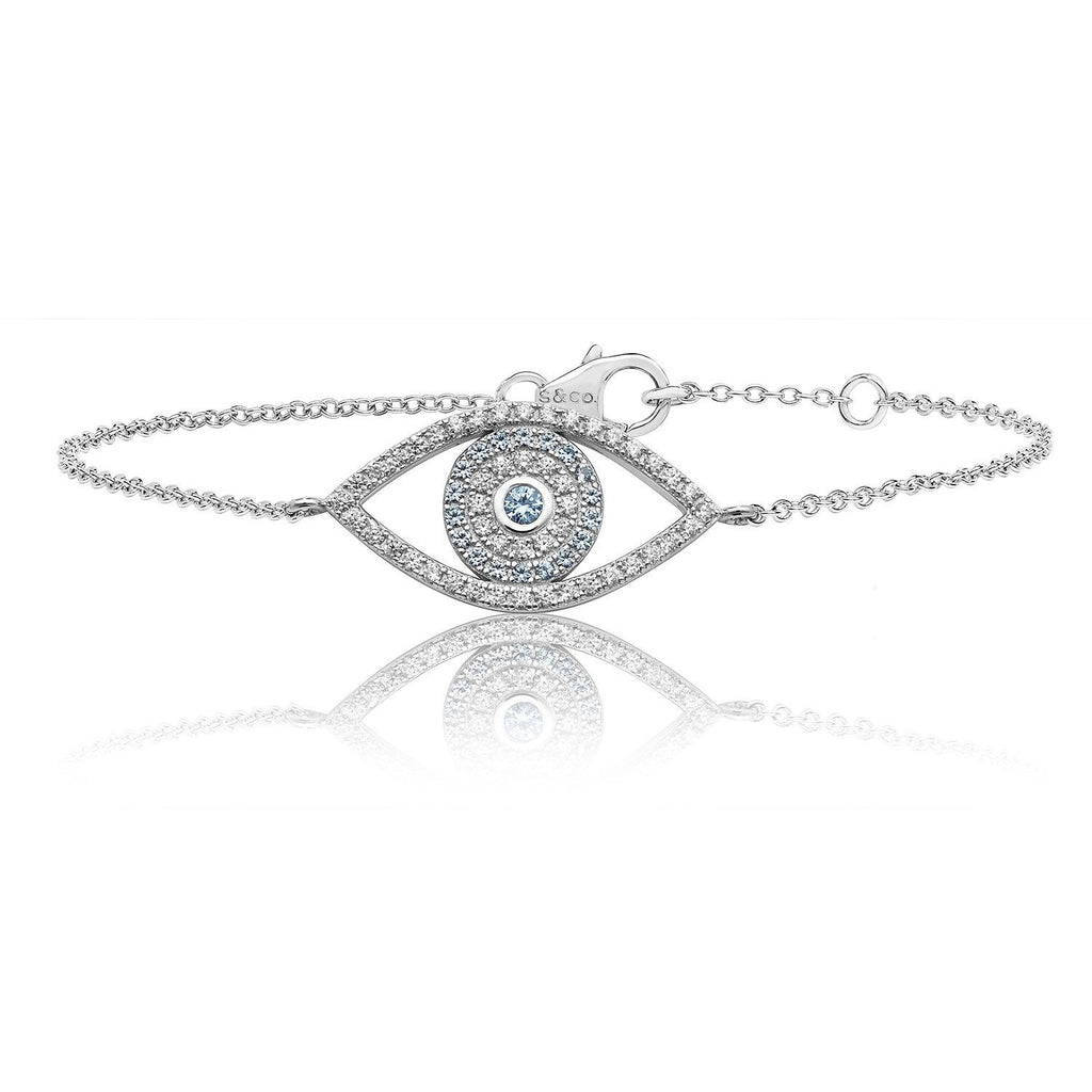 Sterling Silver Evil Eye Bracelet with Blue Cubic Zirconia - NiaYou Jewellery