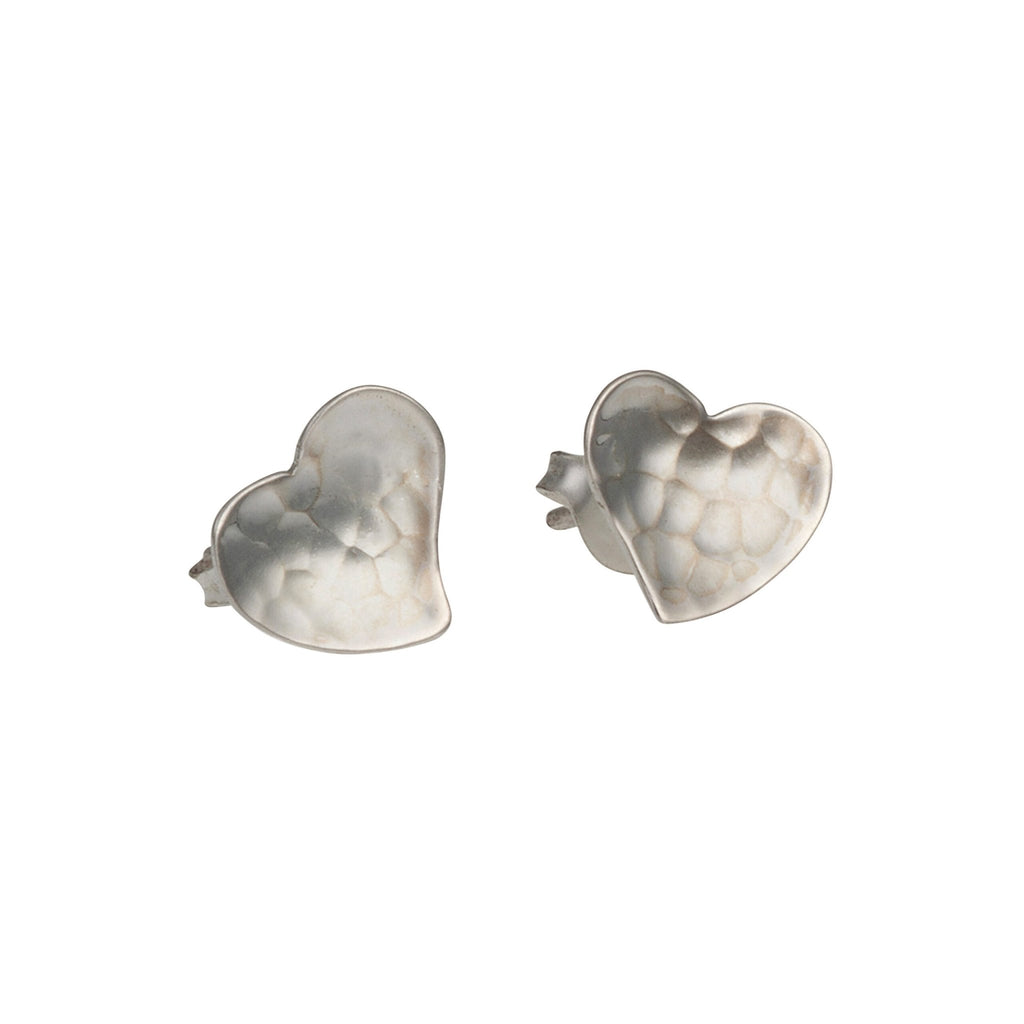 Sterling Silver Hammered Heart Stud Earrings 10 MM - NiaYou Jewellery