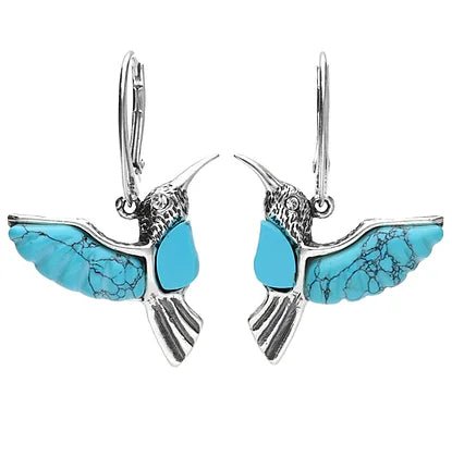 Sterling Silver Hummingbird Bird Turquoise Drop Earrings - NiaYou Jewellery