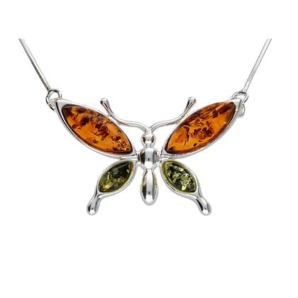 Sterling Silver Mix Amber Butterfly Pendant Necklace - NiaYou Jewellery
