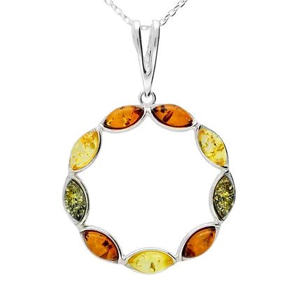 Sterling Silver Mix Amber Open Circle Pendant on Chain - NiaYou Jewellery