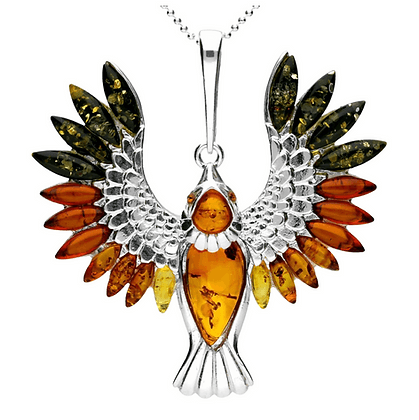 Sterling Silver Mix Amber Phoenix Bird Pendant on Chain - NiaYou Jewellery