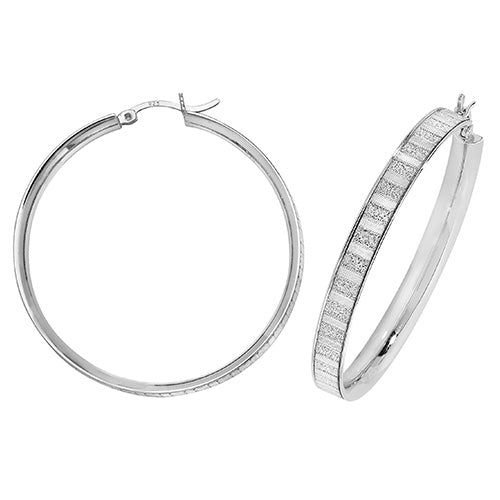 Sterling Silver Moondust Hoop Earrings 40 MM - NiaYou Jewellery