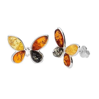 Sterling Silver Multicolour Amber Butterfly Stud Earrings - NiaYou Jewellery